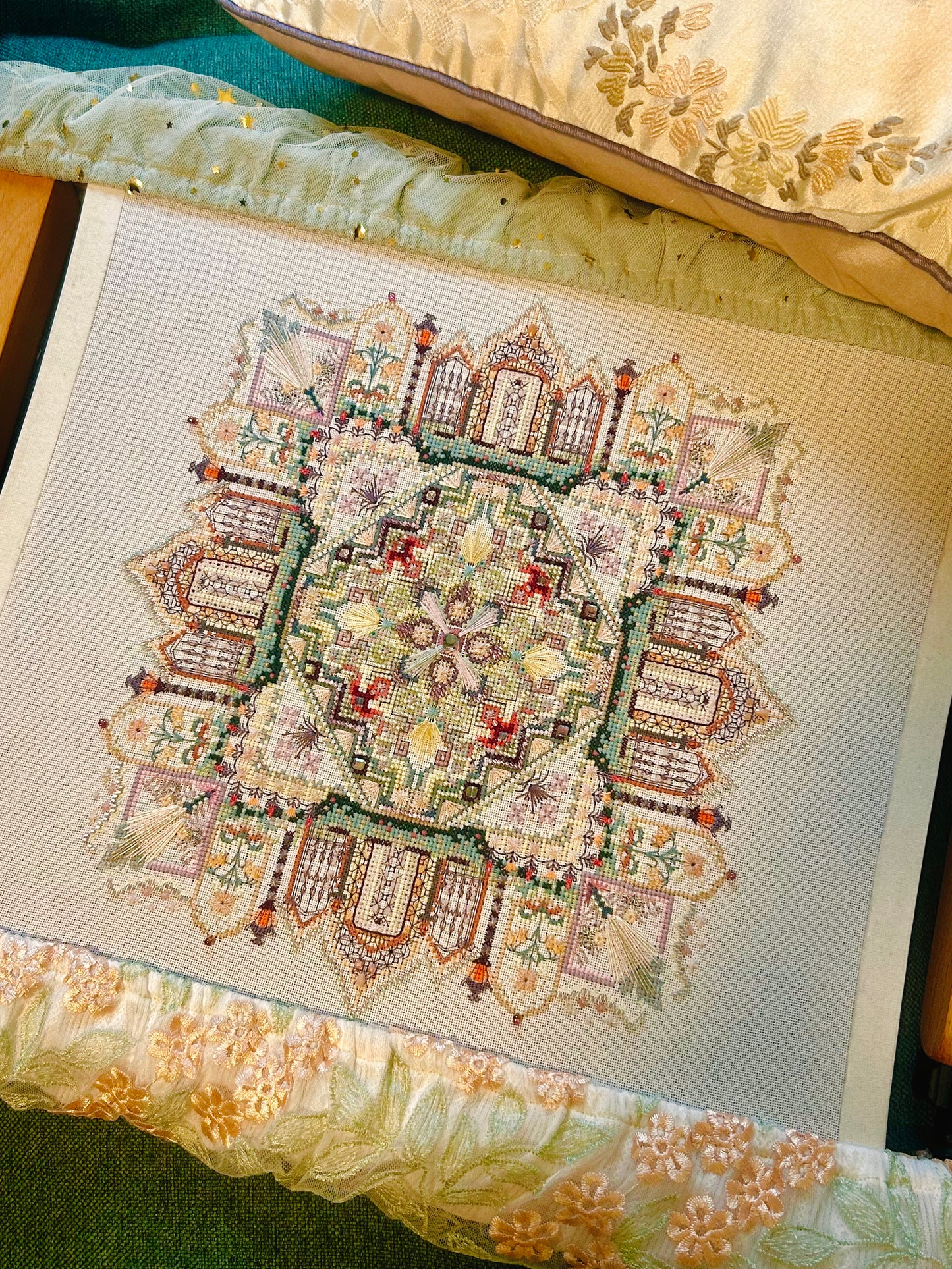 Cross Stitch & Beaded EmbroideryKit | Aster Courtyard|Silk Threads|Mother’s Day gift