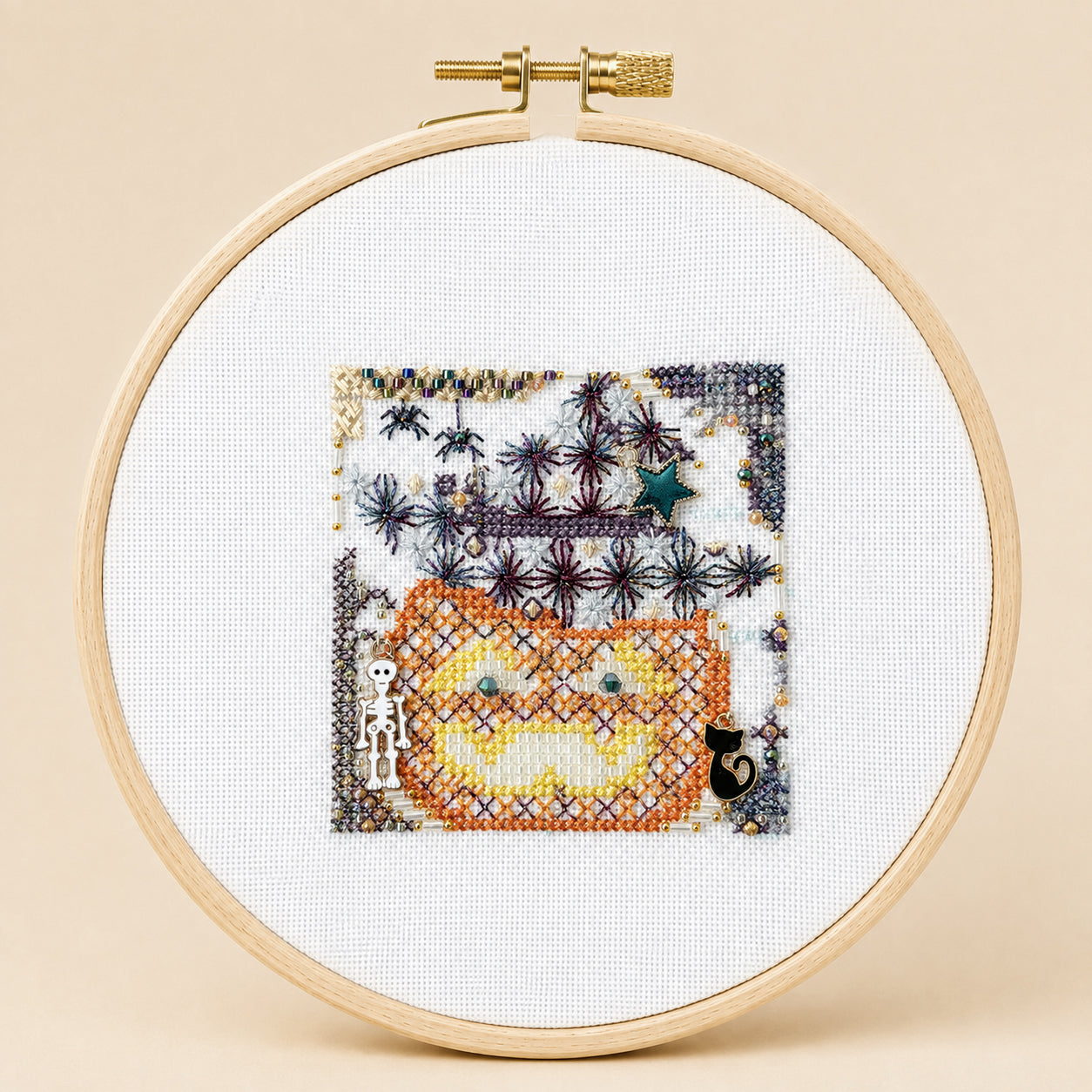 🎃 Golden Pumpkin Shadow – Halloween Cross Stitch Kit | Beginner Friendly DIY Kit