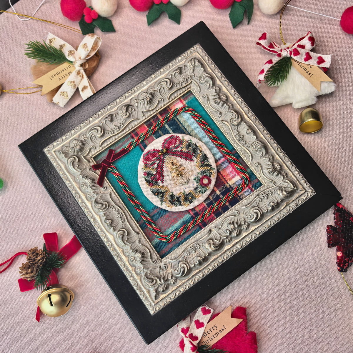 Christmas Wreath Cross Stitch & Embroidery Kit | Beaded Needlework