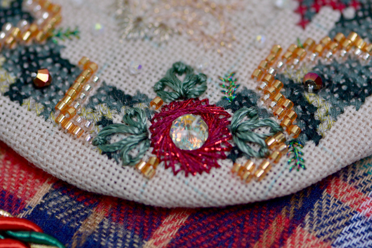Christmas Wreath Cross Stitch & Embroidery Kit | Beaded Needlework