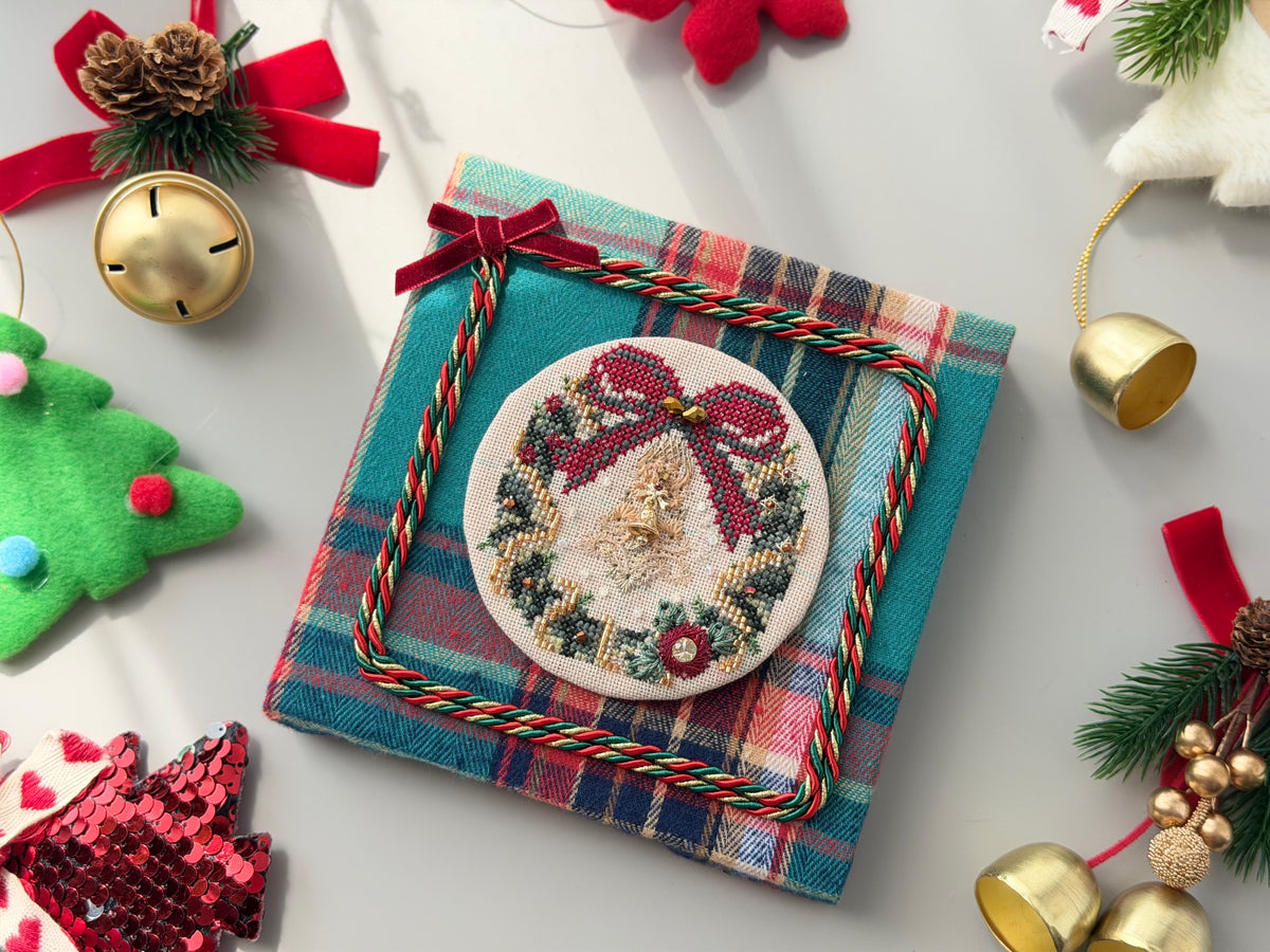 Christmas Wreath Cross Stitch & Embroidery Kit | Beaded Needlework