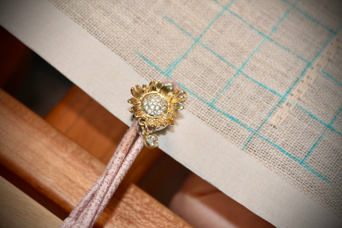 IMAKE Customized Crystal Sunflower Fabric Button – Magnetic Accessory for Cross Stitch & Sewing Crafts  （Not sold separately）