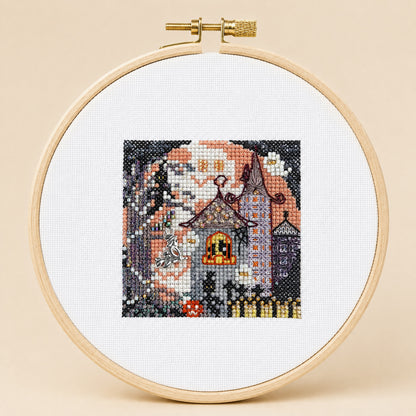 👻 Ancient Mansion Twilight – Halloween Cross Stitch Kit | Beginner Friendly DIY Kit