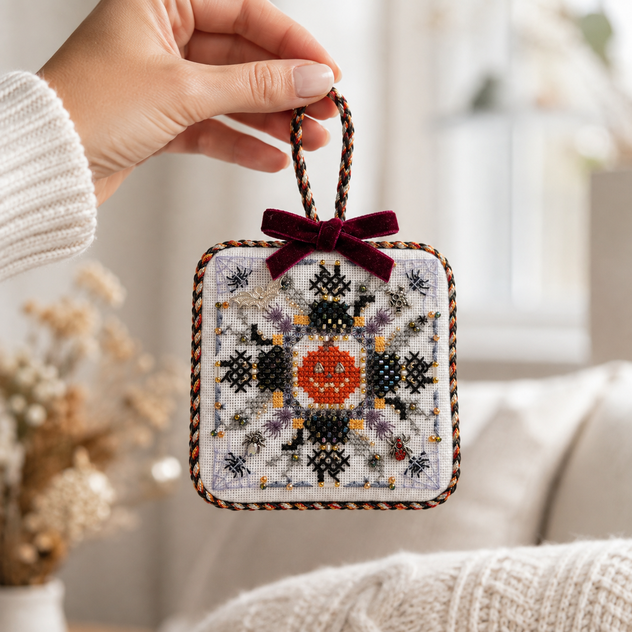 🕷️ Midnight Spider Cat – Halloween Cross Stitch Kit | Beginner Friendly DIY Kit